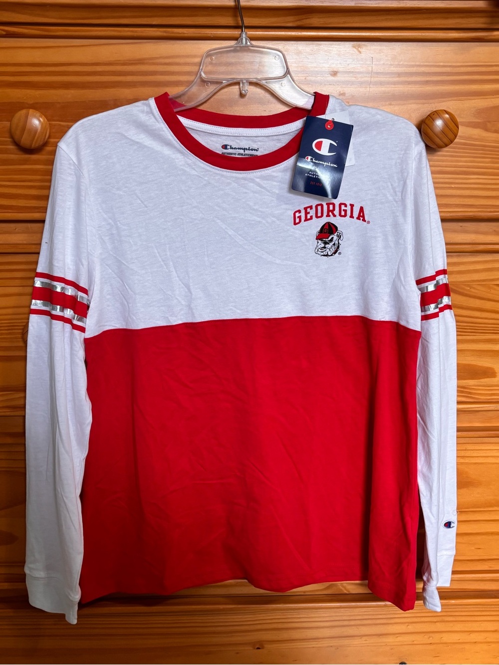 Champion White & Red Georgia Bulldogs Long Sleeve Colorblock Crew
